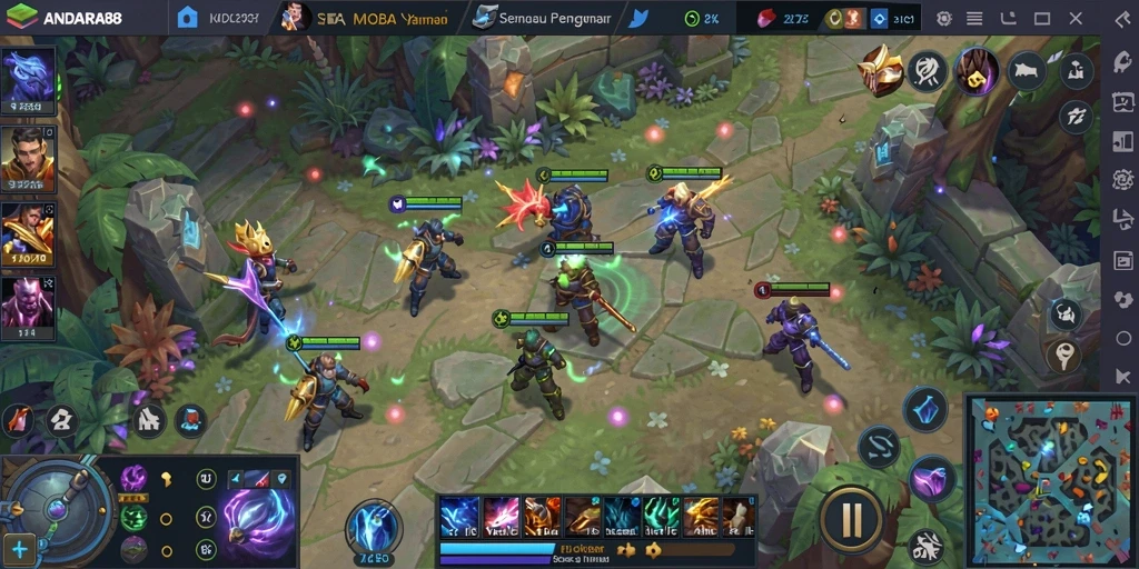Tampilan gameplay terbaik dari ANDARA88 di arena pertempuran MOBA.