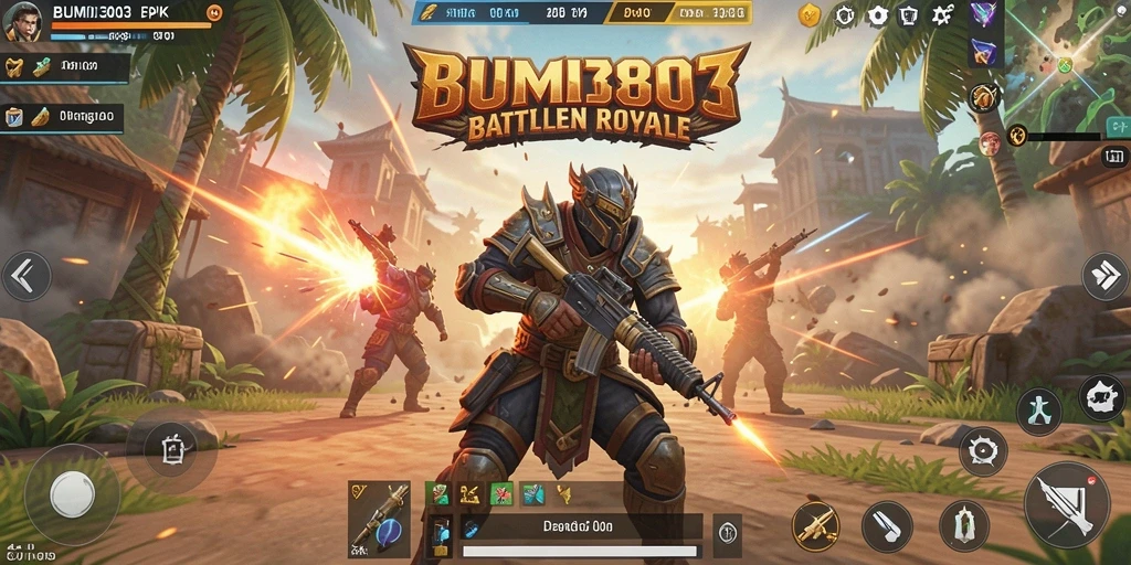 Tangkapan layar menunjukkan aksi intens dari gameplay BUMI303 Battle Royale.