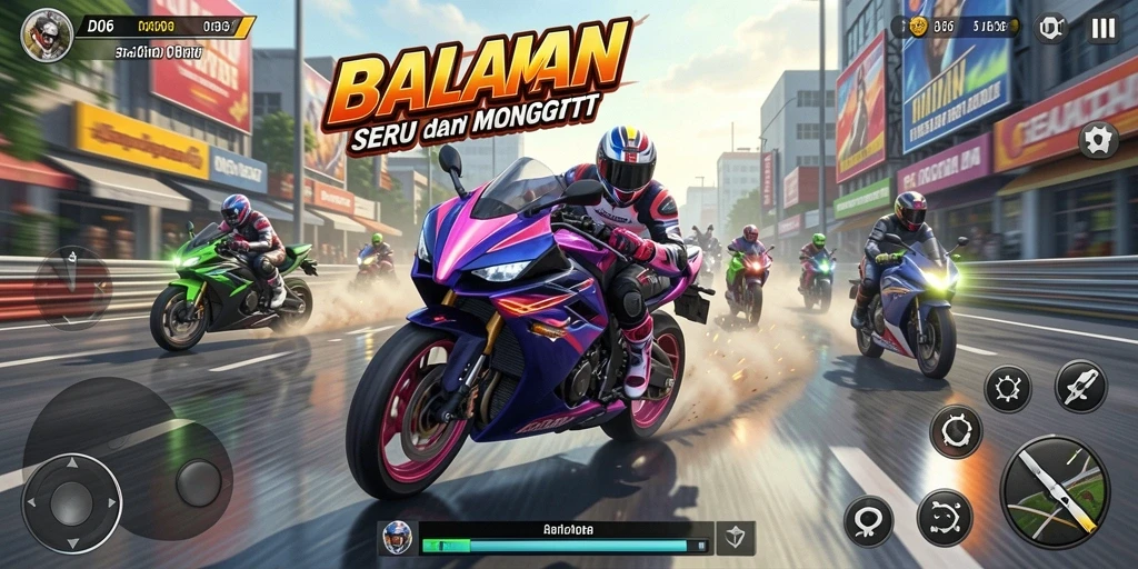 Screenshot D06 menampilkan kecepatan tinggi dan kontrol motor penuh aksi.