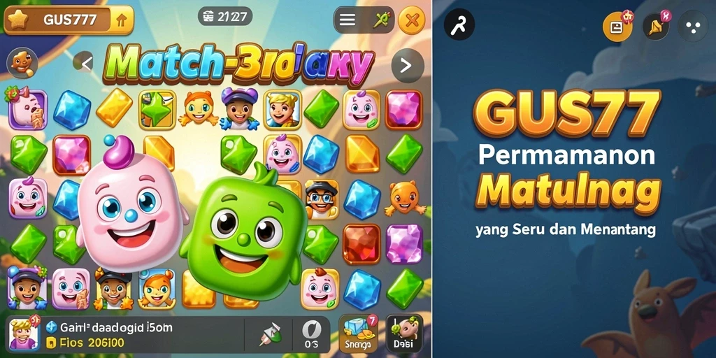 Tangkapan layar GUS77 menampilkan aksi permainan Match-3 yang seru.