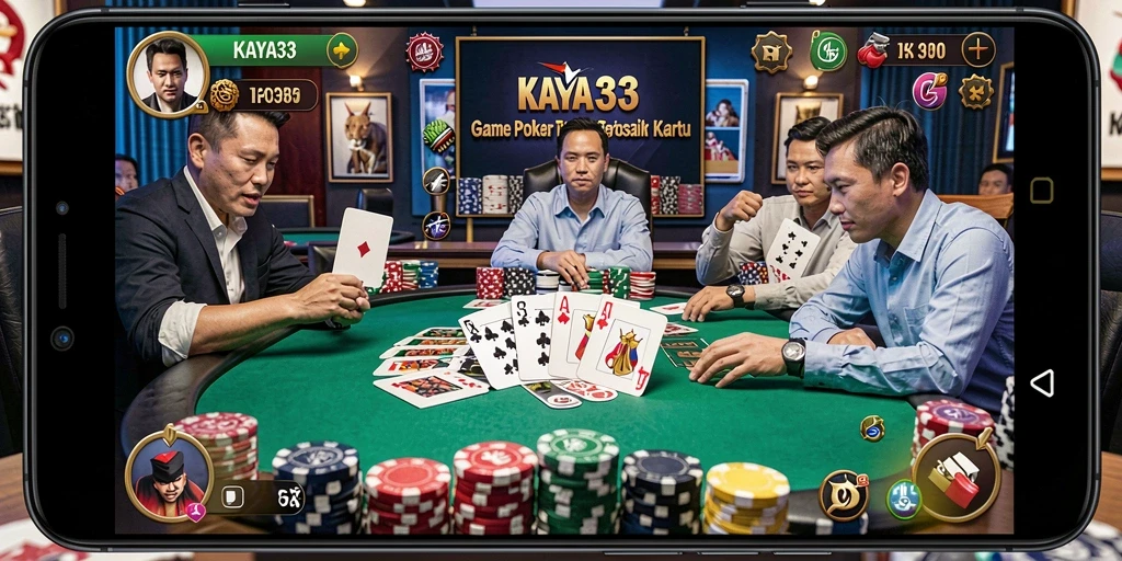 Tampilan permainan KAYA33 saat bermain Poker dengan teman.