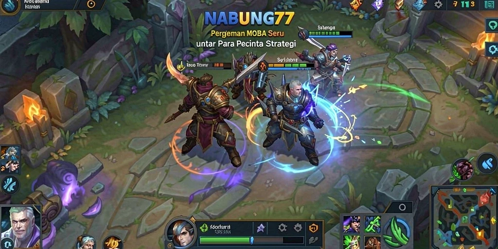Screenshot yang menunjukkan aksi seru di NABUNG77 dengan gameplay MOBA.