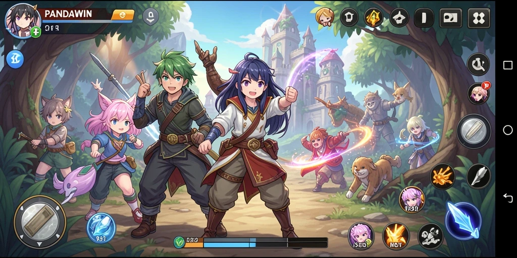 Tampilan gameplay menarik dari <strong>PANDAWIN</strong> dengan karakter anime beraksi.