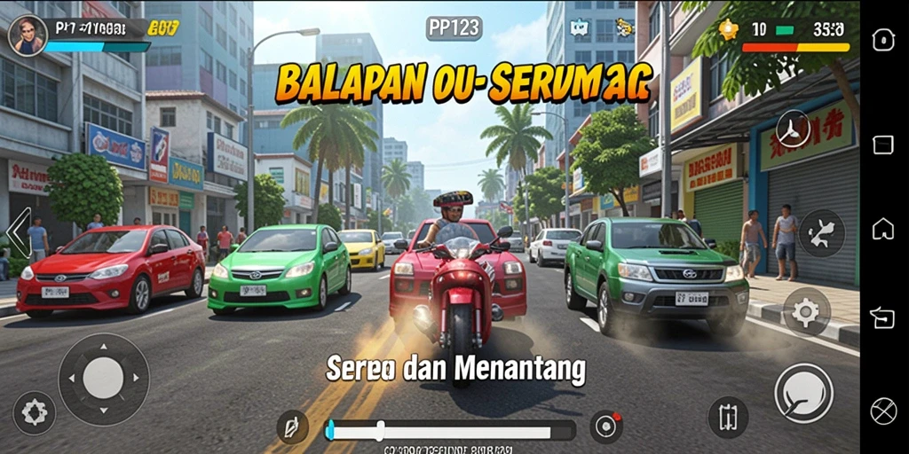 Tampilan gameplay balapan seru di PP123 dengan grafis menawan.