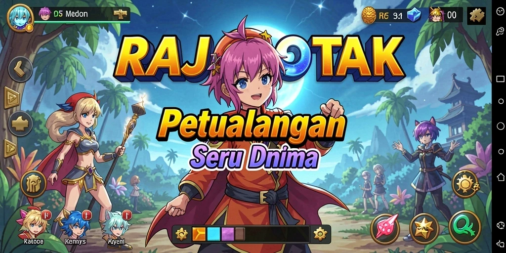 Tampilan gameplay RAJABOTAK dengan karakter anime yang populer.