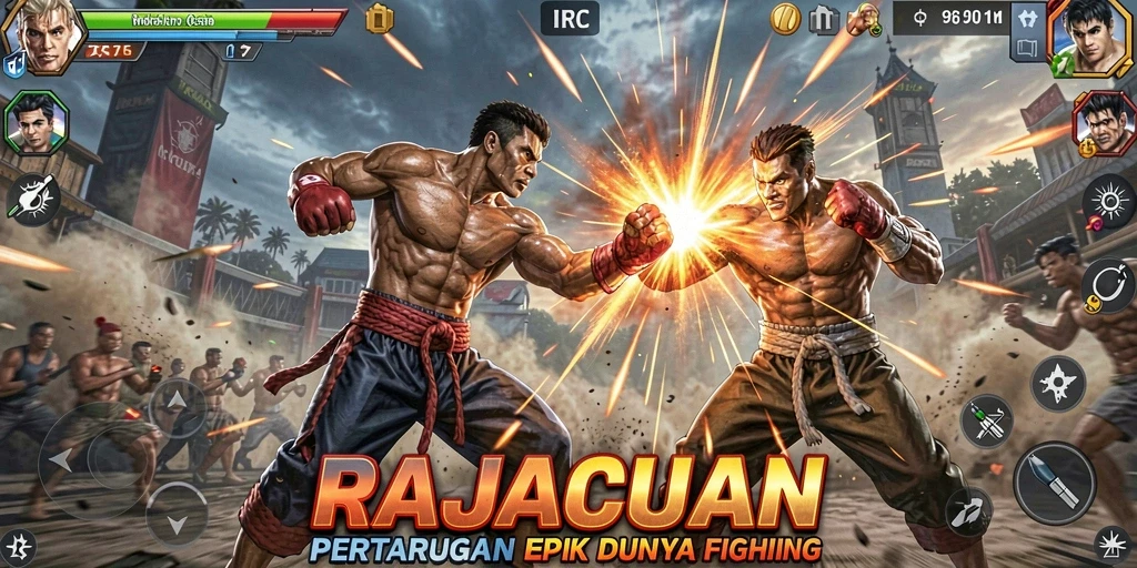 Screenshot menunjukkan aksi pertarungan intens di RAJACUAN.