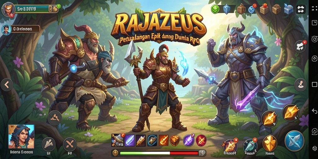 Gameplay menarik RAJAZEUS dalam dunia RPG yang memukau.