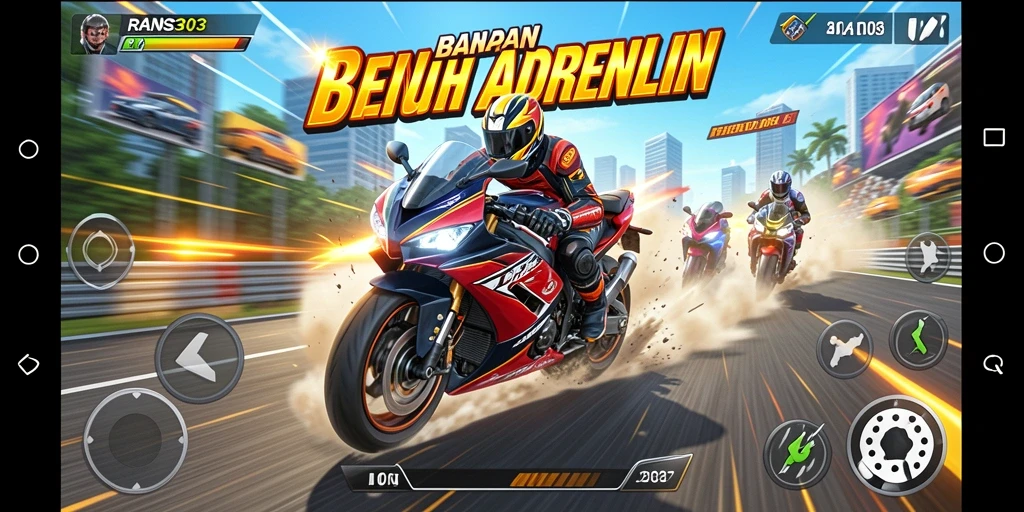 Screenshot RANS303 menampilkan aksi balapan motor yang mendebarkan.