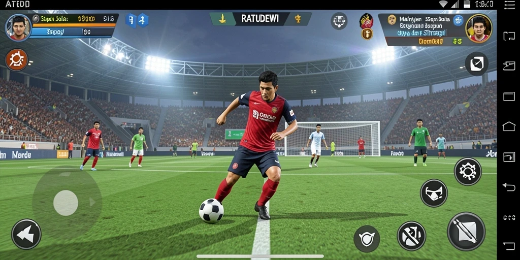 Tangkapan layar gameplay yang menunjukkan aksi sepak bola mendebarkan.