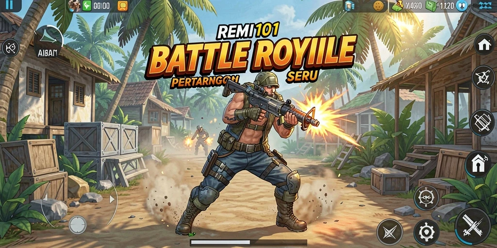 Tangkapan layar utama dari gameplay seru di REMI101 Battle Royale.