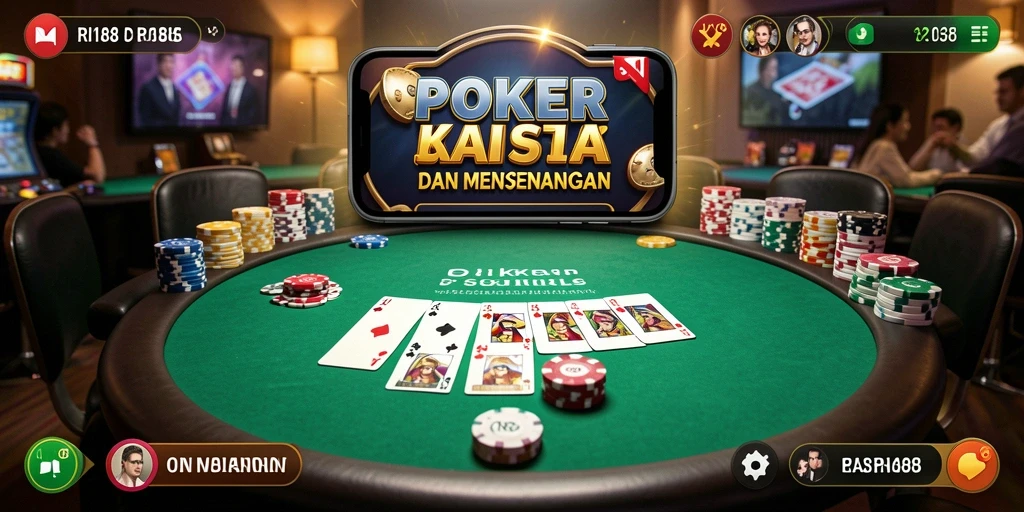 Screenshot gameplay RI188 menunjukkan meja poker virtual yang menegangkan dan interaktif.