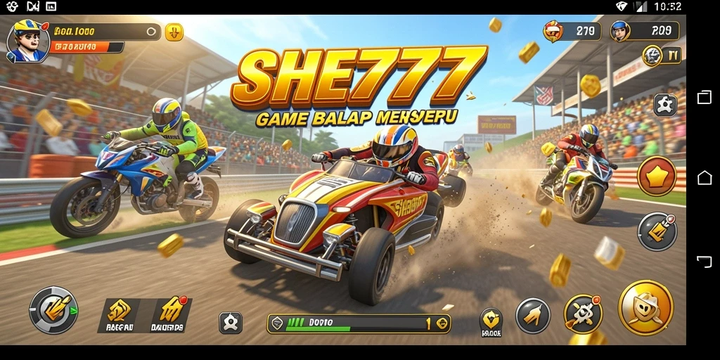 Tampilan gameplay balap yang penuh aksi dan seru dari SHE777.
