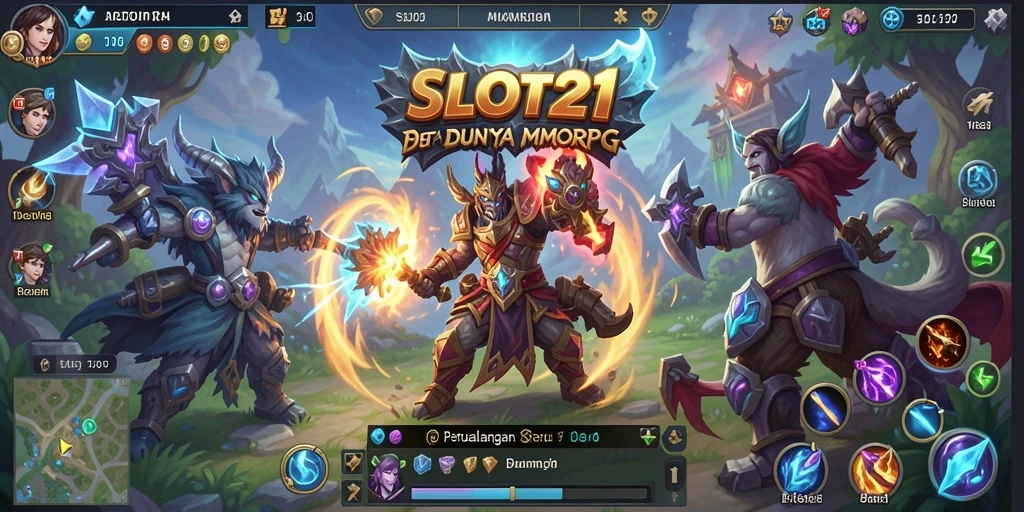 Tangkapan layar gameplay SLOT21 menampilkan pertempuran epik dalam dunia MMORPG.