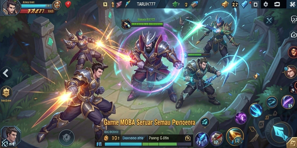 Tampilan seru dan mendebarkan dari gameplay MOBA TARUH777.
