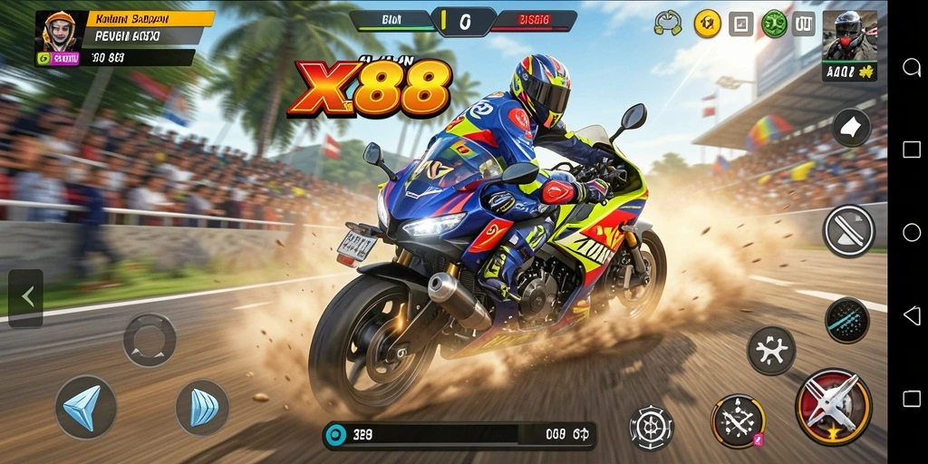 Gameplay mendebarkan dari balapan motor X88 dengan grafik menakjubkan.